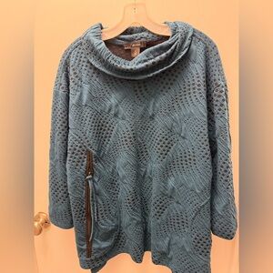 Ali Miles Blue Cowl Neck Sweater with Textured Design